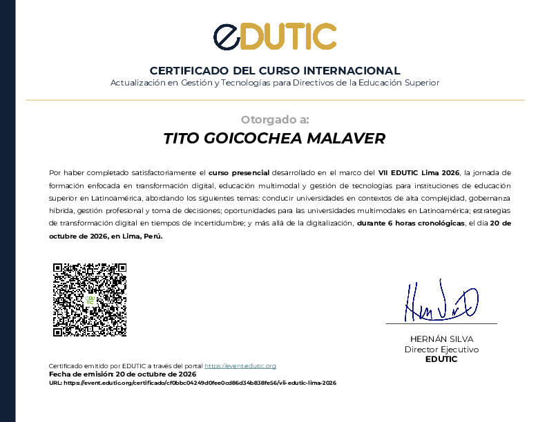 Certificado | Curso Internacional | VII EDUTIC Lima 2026