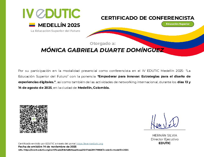 Certificado | Conferencista Educación | IV EDUTIC Medellín 2025