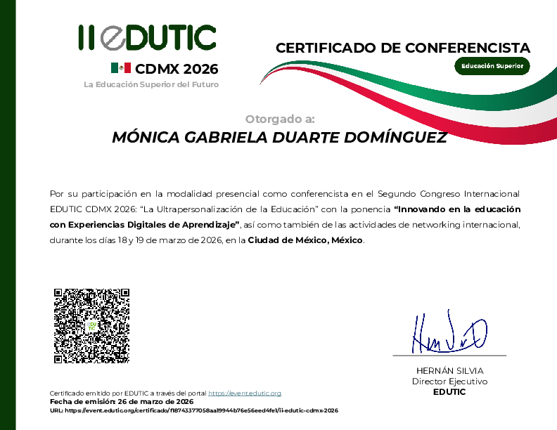 Certificado | Conferencista Educación | II EDUTIC CDMX 2026