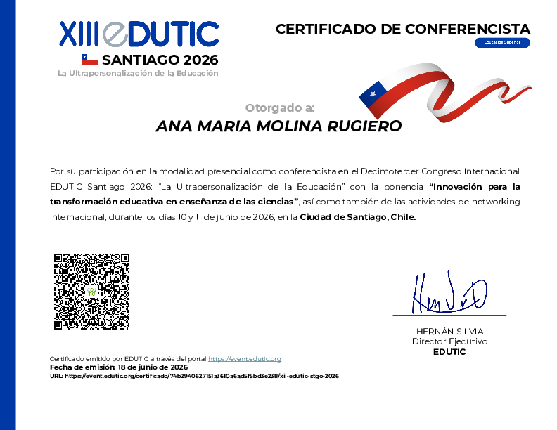 Certificado | Conferencista Educación | XIII EDUTIC Santiago 2026